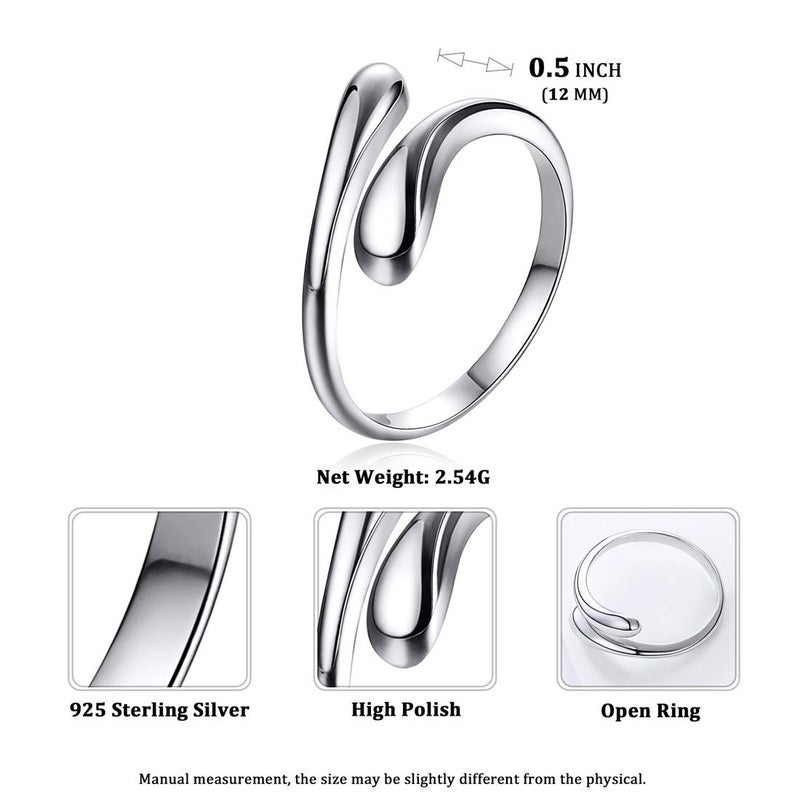 ChicSilver 925 Sterling Silver Rings Minimalist Teardrop Adjustable Rings for Women High Polish Open Ring Eternity Ring - Image 3